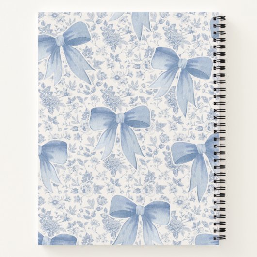 Carnet Chic Blue Floral With Bows Script Name Monogram (Dos)