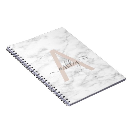 Carnet Chic Blush Pink White Marble Script Nom monogram (Côté Droit)