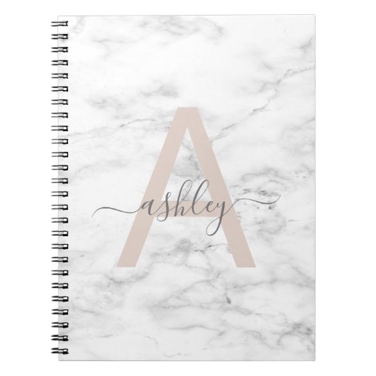 Carnet Chic Blush Pink White Marble Script Nom monogram (Devant)