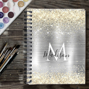 Carnet Chic brossé métal or fausse parties scintillant