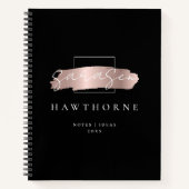 Carnet Chic Brush Stroke Black Faux Rose Gold Monogramme (Devant)