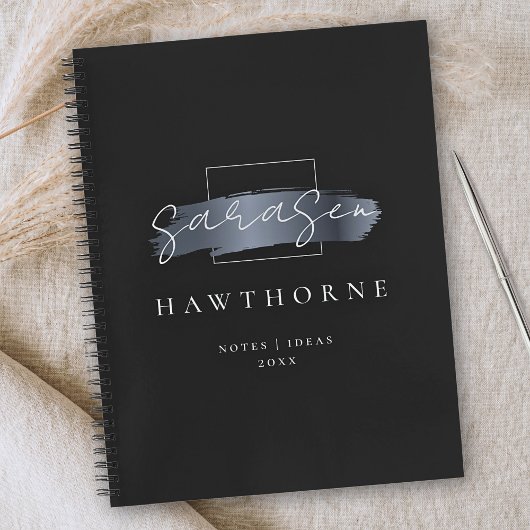 Carnet Chic Brush Stroke Black Faux Silver Grey Monogramm