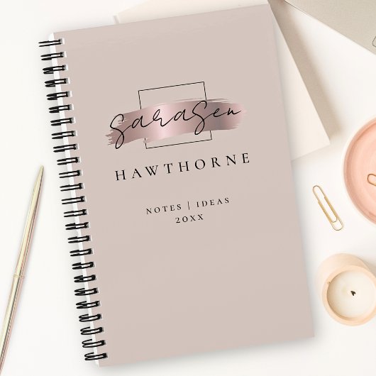 Carnet Chic Brush Stroke Faux Rose Gold Elegant Monogramm