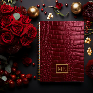 Carnet Chic Burgundy Red Faux Crocodile Business