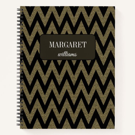 Carnet Chic chevron zigzag glitter &black custom name (Devant)