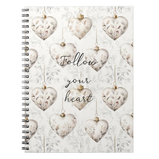 Carnet Chic Cream Grey Hearts Ornaments (Devant)