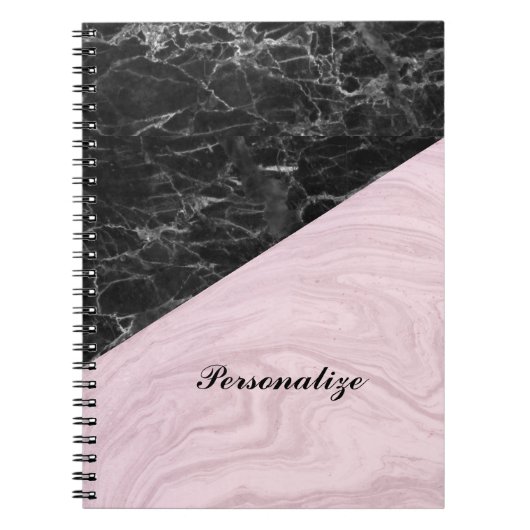 Carnet Chic Elegant Marbre Noir Rose Personnalisé (Devant)