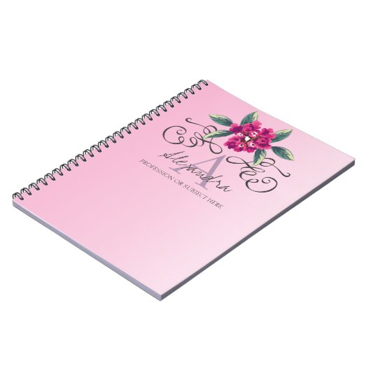 Carnet Chic Elegant Rose Floral Monogramme (Côté gauche)