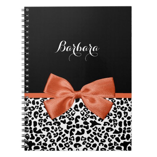 Carnet Chic Empreinte de léopard Brûlé Orange Bow Avec No (Devant)