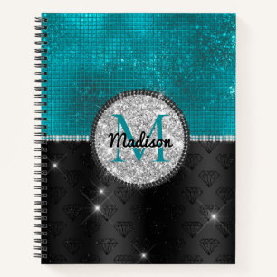 Carnet Chic faux Parties scintillant argent Turquoise noi