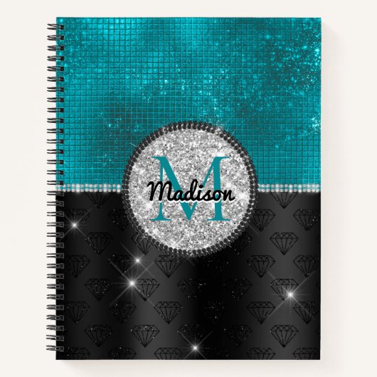 Carnet Chic faux Parties scintillant argent Turquoise noi (Devant)