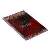 Carnet Chic fleur rouge faux or parties scintillant monog (Côté Droit)