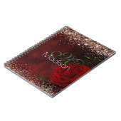 Carnet Chic fleur rouge faux or parties scintillant monog (Côté gauche)