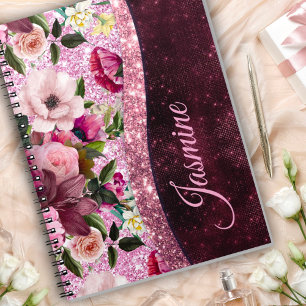 Carnet Chic floral Bourgogne rose violet parties scintill