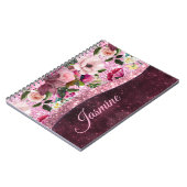 Carnet Chic floral Bourgogne rose violet parties scintill (Côté gauche)