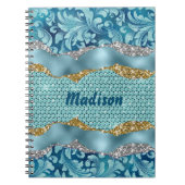 Carnet Chic floral glittery or Turquoise turquoise monogr (Devant)