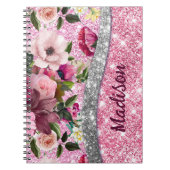 Carnet Chic floral glittery Purple rose argent monogramme (Devant)