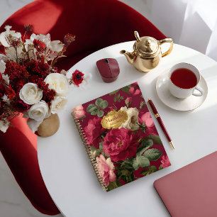 Carnet Chic Floral Rouge Rosé Vintage Monogrammé