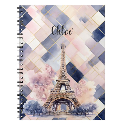 Carnet Chic French Blue Pink Eiffel Tower (Devant)