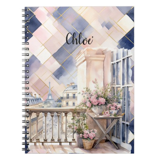 Carnet Chic French Blue Pink Paris Eiffel Tower (Devant)