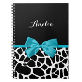 Carnet Chic Giraffe Imprimer Aqua Blue Ribbon Bow Nom (Devant)