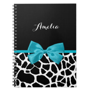 Carnet Chic Giraffe Imprimer Aqua Blue Ribbon Bow Nom