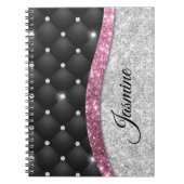 Carnet Chic girly faux parties scintillant argent noir ro (Devant)