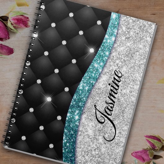 Carnet Chic girly faux parties scintillant argent noir tu
