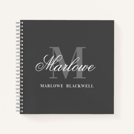 Carnet Chic gris foncé blanc monogramme calligraphie (Devant)