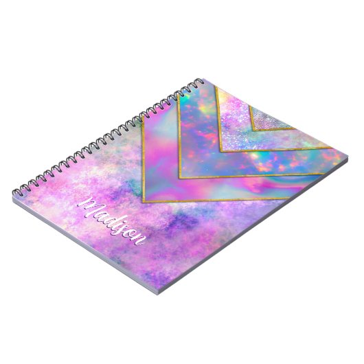 Carnet Chic holographique girly design sketchbook rose (Côté gauche)