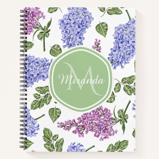 Carnet Chic Lavande Lilac Floral Pastel Vert Monogramme (Devant)