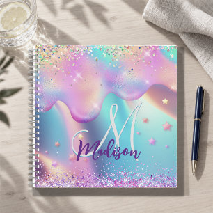 Carnet Chic licorne holographique monogramme ruisselant d