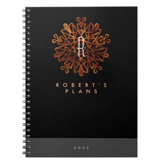 Carnet Chic luxueux noir et or orné monogrammed (Devant)