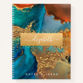 Carnet Chic marbre aquarelle glam or turquoise orange (Devant)