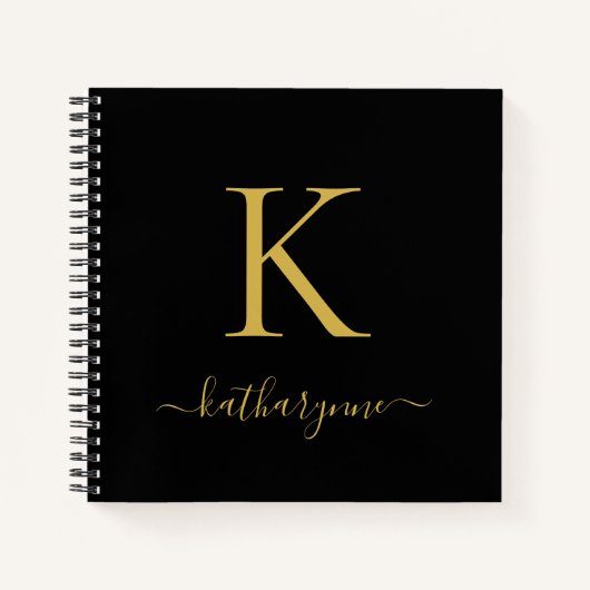 Carnet Chic Modern Black Gold Monogramme Nom (Devant)