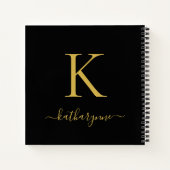 Carnet Chic Modern Black Gold Monogramme Nom (Dos)