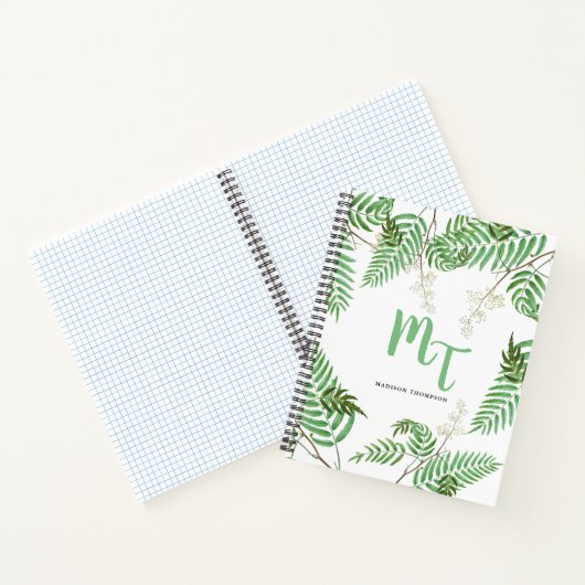 Carnet Chic Moderne Aquarelle Verdure Script Monogramme (Intérieur)