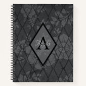 Carnet Chic moderne : Fleurs Grises avec Monogramme Diama (Devant)