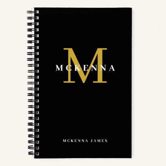 Carnet Chic Moderne Monogramme Noir Or Nom initial (Recto)