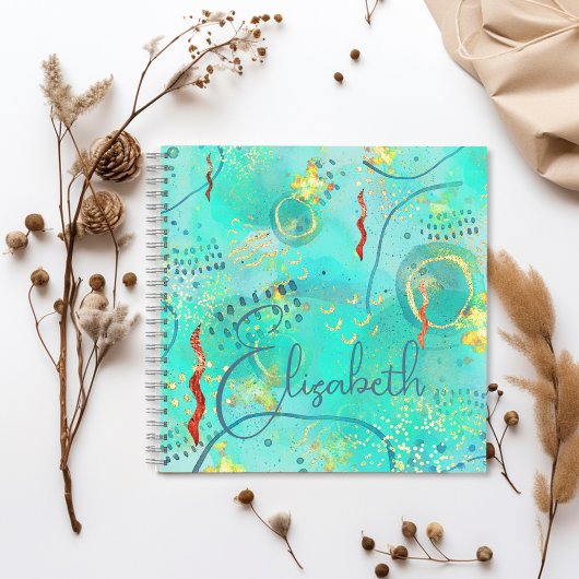 Carnet Chic Motif Turquoise & Golden Misty Monogram