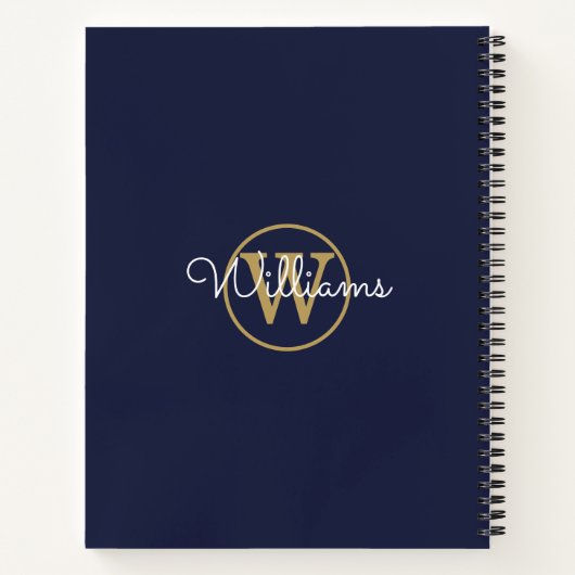 Carnet Chic Navy Blue Gold Monogramme Nom (Dos)