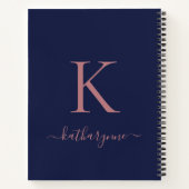 Carnet Chic Navy Blue Rose Gold rose Monogramme Nom (Dos)