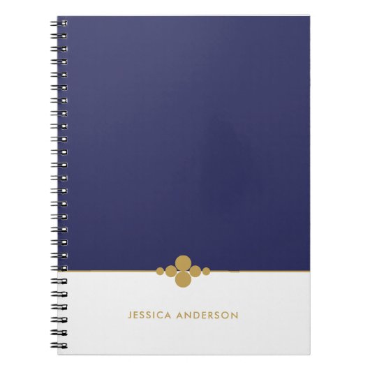 Carnet Chic Navy Blue White Gold personnalisé (Devant)