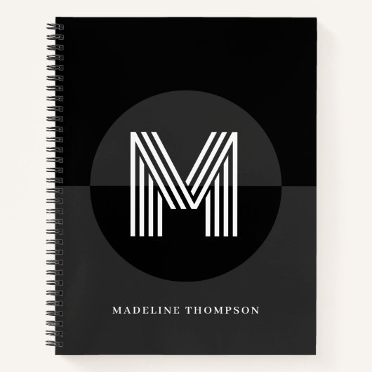 Carnet Chic Noir Blanc Gris Géométrique Moderne Monogramm (Devant)