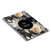 Carnet Chic noir Pêche blanc floral léopard animal (Côté Droit)