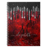 Carnet Chic noir rouge argent parties scintillant gouttes (Devant)