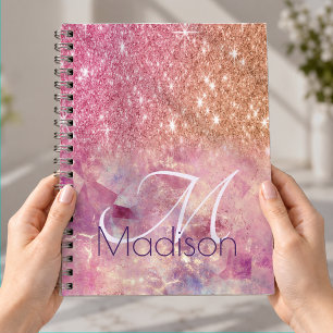 Carnet Chic ombre rose blush pink glitter monogram