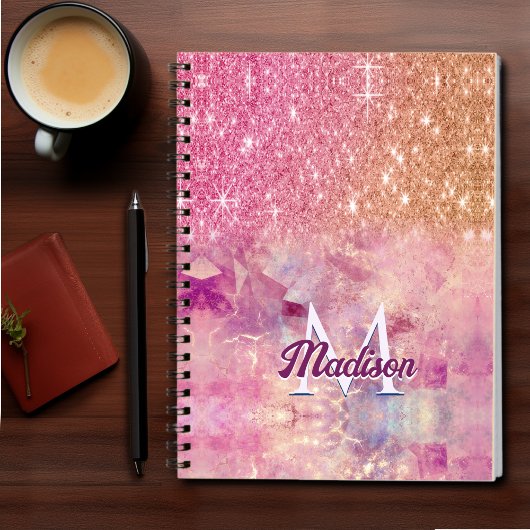 Carnet Chic ombre rose fard rose pailleté monogramme