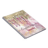 Carnet Chic pink gold glitter drips monogram (Côté Droit)