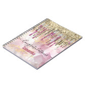 Carnet Chic pink gold glitter drips monogram (Côté gauche)